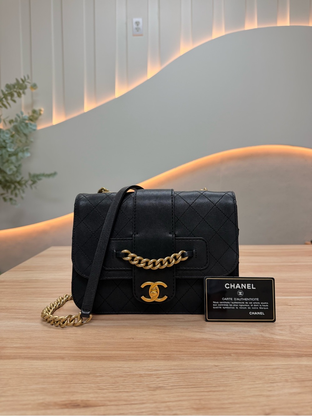 CHANEL Black Quilted Leather Shoulder Bag with Gold Hardware